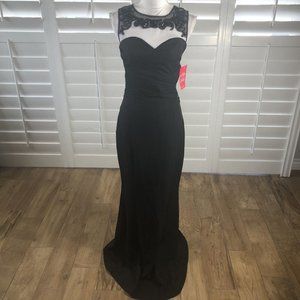 Little Mistress Black Floor Length Fitted Dress 6 New Cut Out Beaded Formal Goth